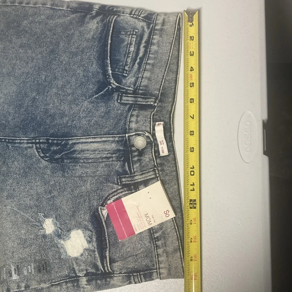 SO high rise MOM JEAN acid wash denim raw edge hem retro jean size 11 / 30 - Picture 16 of 16